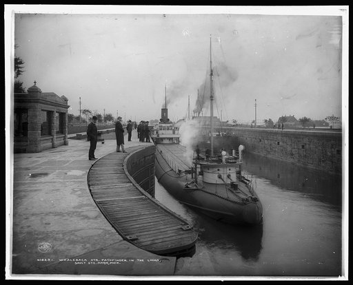 Whaleback Str. Pathfinder in the locks, Sault Ste. Marie, Mich.