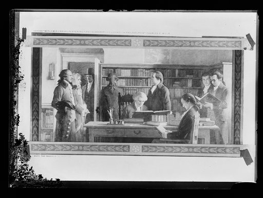 Benjamin Franklin opening first subscription library in Philadelphia