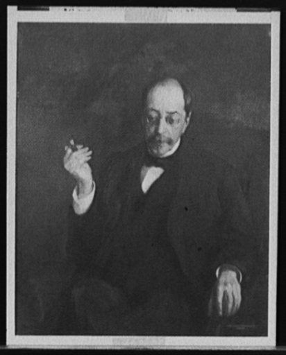 John La Farge, seated holding cigar, three-quarter length portrait