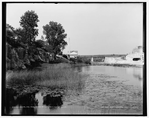 Racine, Wis., Root River rapids, old cement mills