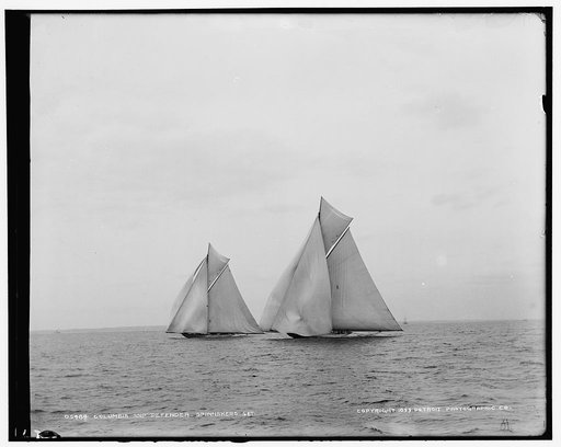 Columbia and Defender, spinnakers set