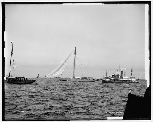 Shamrock I with broken topmast