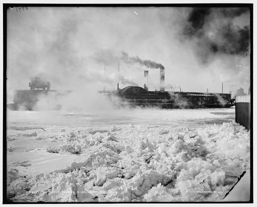 Car ferry turning in ice, Detroit River