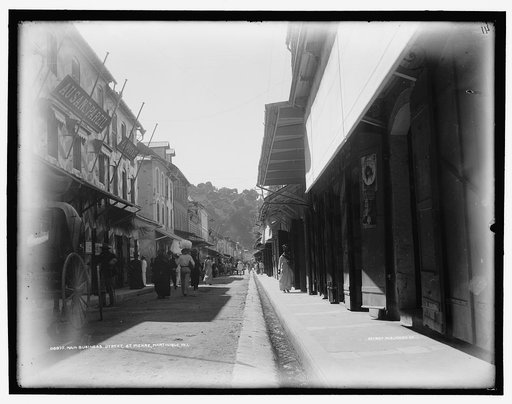 Main business street, St. Pierre, Martinique, W.I.