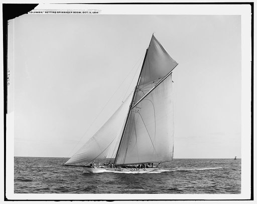 Columbia setting spinnaker boom, Oct. 3, 1899