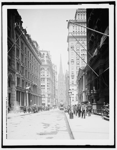 Wall St. and Trinity Church, New York, N.Y.