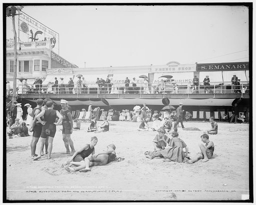 Boardwalk from the beach, Atlantic City, N.J.