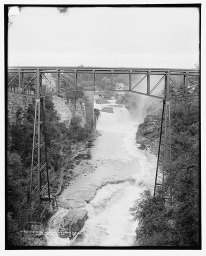 R.R. bridge and Rainbow Falls, Ausable Chasm, N.Y.