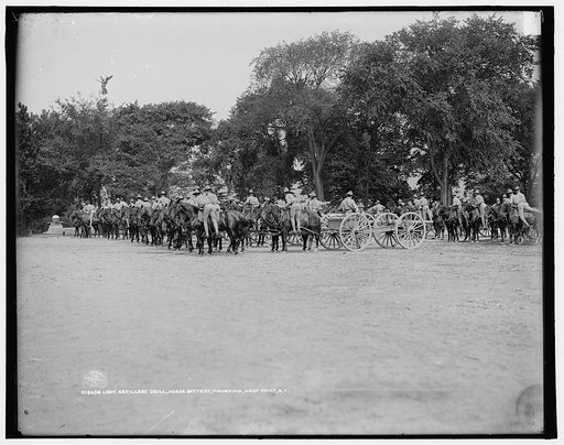Light artillery drill, Horse Battery, mounting, [United States Military Academy], West Point, N.Y.