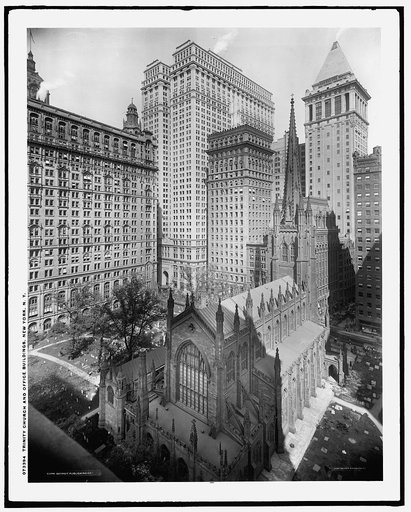 Trinity Church and office buildings, New York, N.Y.