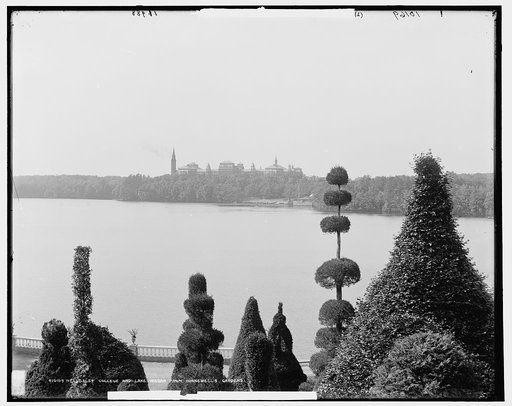 Wellesley College and Lake Waban from Hunnewell's Gardens