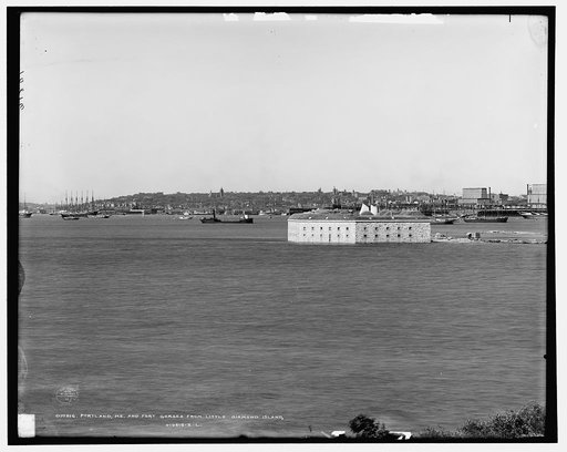 Portland, Me., and Fort Gorges from Little Diamond Island