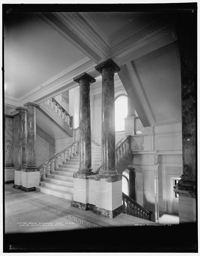 South stairway, first floor, Wayne County Building, Detroit