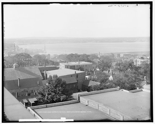 Portland harbor and city from Congress Square Hotel
