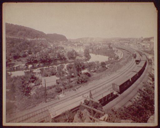 Four trains passing Little Falls