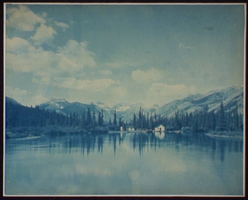 Up Bow River from bridge at Banff, Alberta