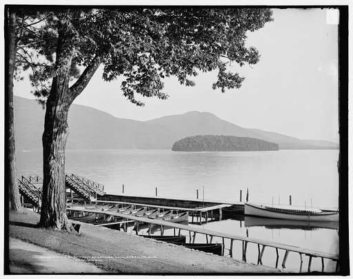 South east from Sagamore [Hotel] dock, Green Island, Lake George, N.Y.