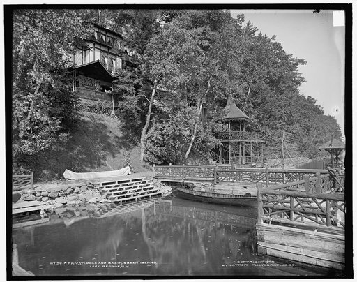 A Private dock and basin, Green Island, Lake George, N.Y.