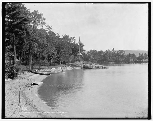 Beach at Island Harbor [House], Lake George, N.Y.
