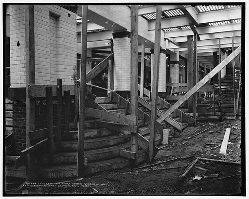 Concrete stairway under construction, 23rd Street subway station, New York