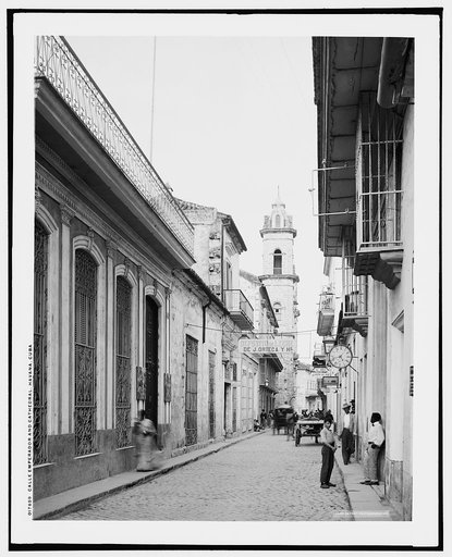 Calle Emperador [i.e. Empedrado] and Cathedral, Havana, Cuba