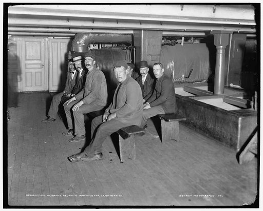 U.S.S. Vermont, recruits waiting for examination