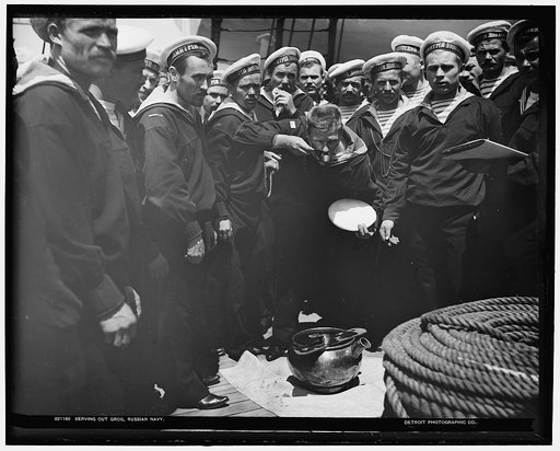 Serving out grog, Russian navy