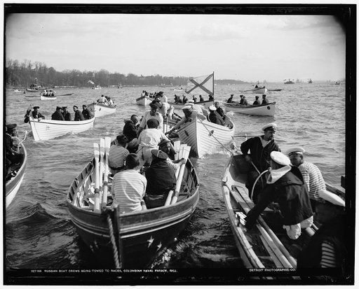 Russian boat crews being towed to races, Columbian Naval Parade, 1892 [i.e. 1893
