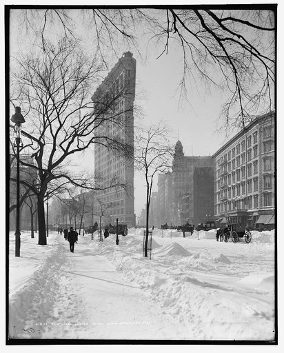 Flat-iron [i.e. Flatiron Building] corner after snow storm, New York