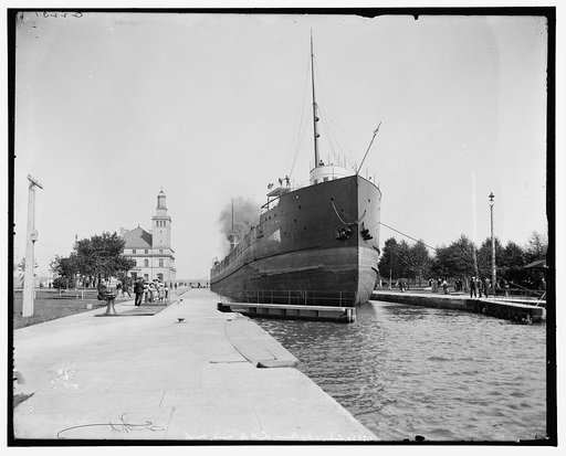Locking a big steamer, Sault Ste. Marie, Mich.