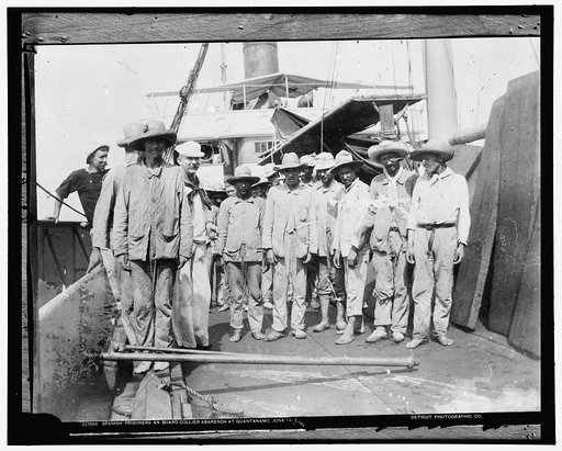 Spanish prisoners an [sic] board collier Abarenda at Guantanamo, June 14, 1898