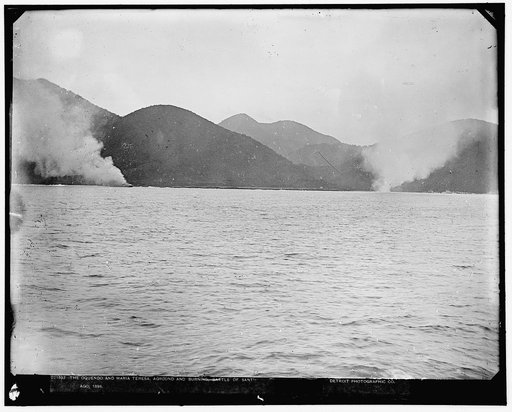The Oquendo and Maria Teresa, aground and burning, Battle of Santiago, 1898