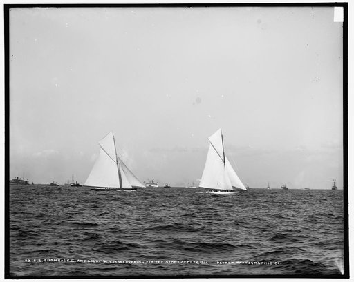 Shamrock II and Columbia maneuvering for the start