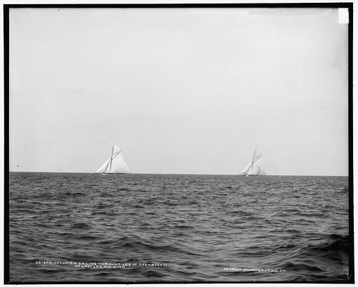 Columbia sailing through lee of Shamrock II on last leg