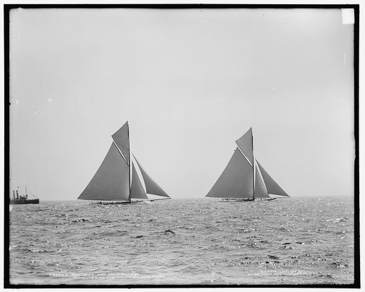 Reliance and Shamrock III maneuvering for the start, Aug. 20, 1903