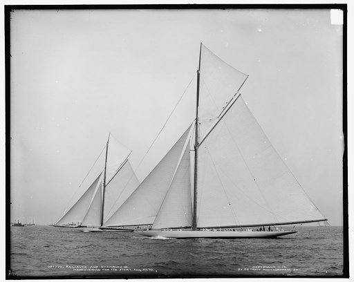 Reliance and Shamrock III maneuvering for the start, Aug. 25, 1903