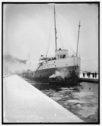 Str. J.T. Hutchinson [Pioneer Steamship Co.] passing Soo Locks, Dec. 11, 1903
