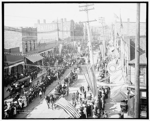 Saint Mary's [i.e. Sault Sainte Marie] Canal celebration, parade on Ashmun Street