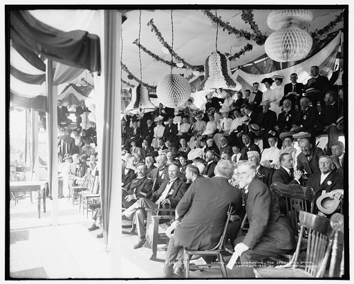 Saint Mary's [i.e. Sault Sainte Marie] Canal celebration, the speaker's stand