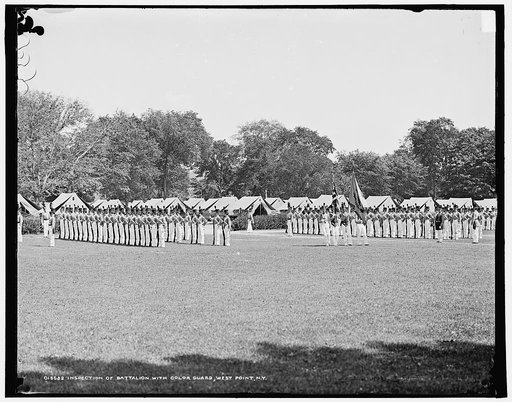 Inspection of battalion with color guard, [United States Military Academy], West Point, N.Y.