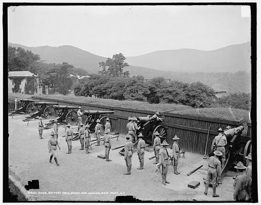 Siege battery drill, ready for loading, [United States Military Academy], West Point, N.Y.