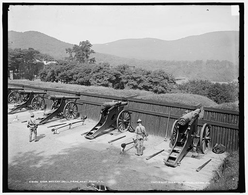 Siege battery drill, firing, [United States Military Academy], West Point, N.Y.