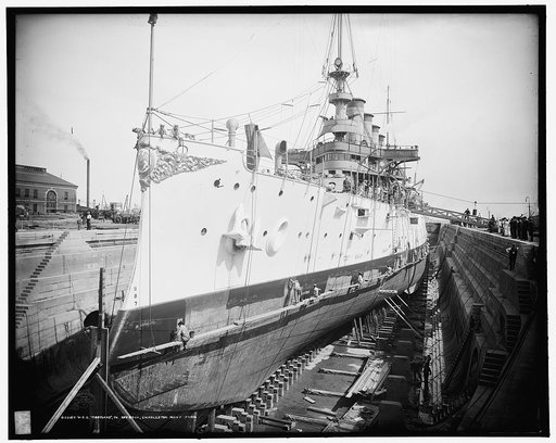 U.S.S. Maryland in dry dock, Charelston [sic] Navy Yard