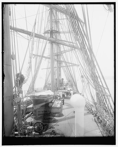 Sailing ship R.C. Rickmers, deck view, looking aft