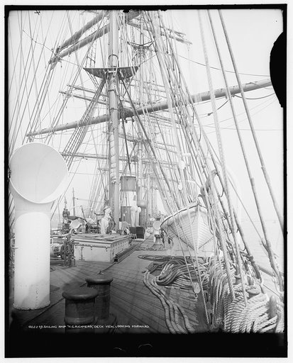 Sailing ship R.C. Rickmers, deck view, looking forward