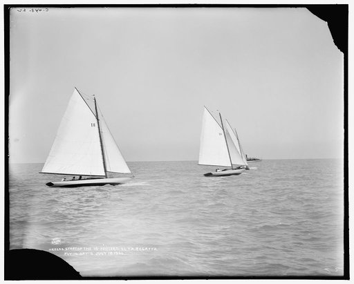 Start of the 18-footers, I.L.Y.A. [Inter-Lake Yachting Association] regatta, Put-in-Bay, O[hio