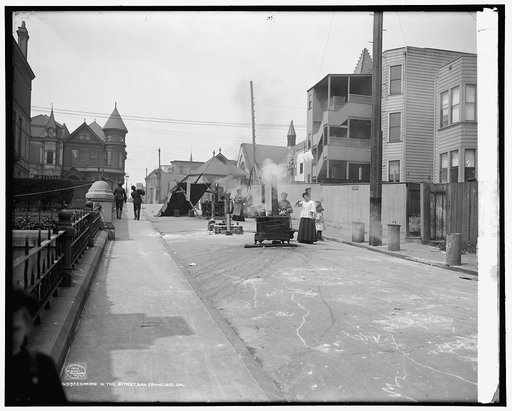 Cooking in the street, San Francisco, Cal.