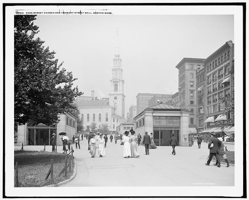 Park Street Church and Tremont Street mall, Boston, Mass.