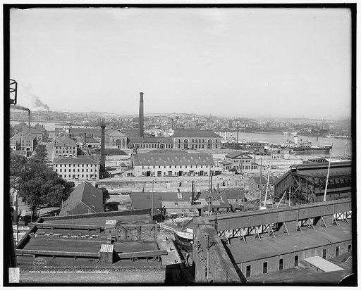 Bird's eye view of Navy Yard, Charlestown, Mass.