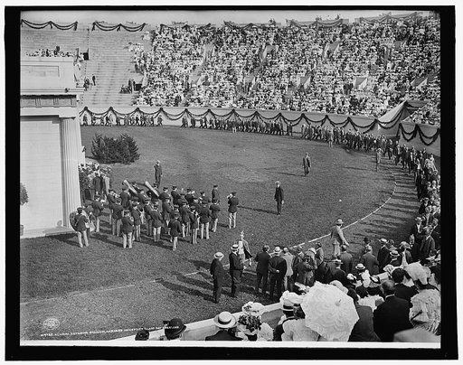 Alumni entering stadium, Harvard University class day exercises